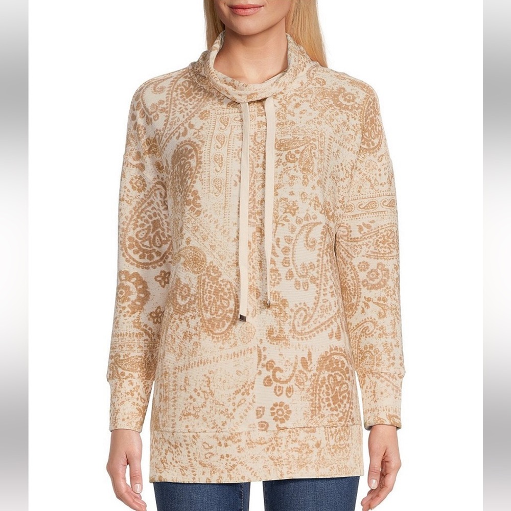 NWT Westbound Knit Long Sleeve Funnel Neck Paisley Pullover - Size XL